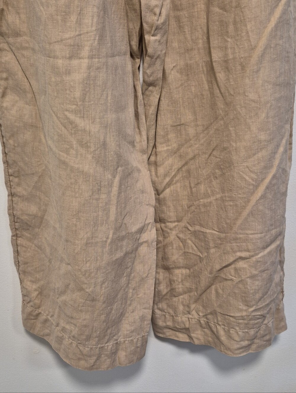 Joie 100% Linen Wide Leg Drawstring Pants Tan Beige Beachy Boho Coastal Size L - Picture 9 of 12